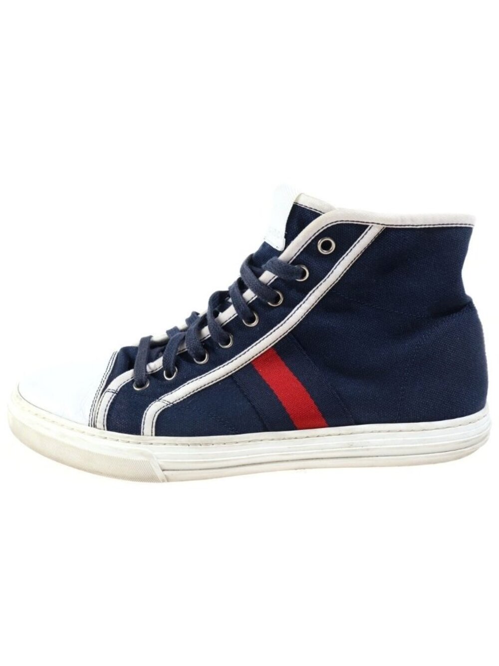Gucci Sherry Line Canvas Leather High Top Sneakers Navy White